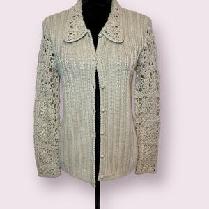Vintage 80s Westbound Cardigan Sweater Granny Square Open Crochet Sleeve Medium